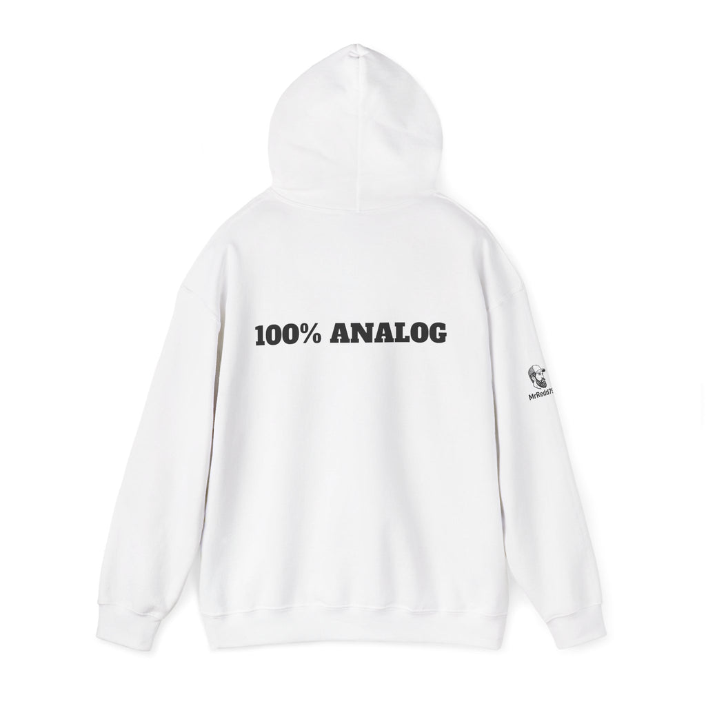 "100% ANALOG" Hoodie — Retro Play/Pause Media Controls Sweatshirt