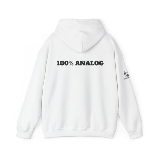 "100% ANALOG" Hoodie — Retro Play/Pause Media Controls Sweatshirt