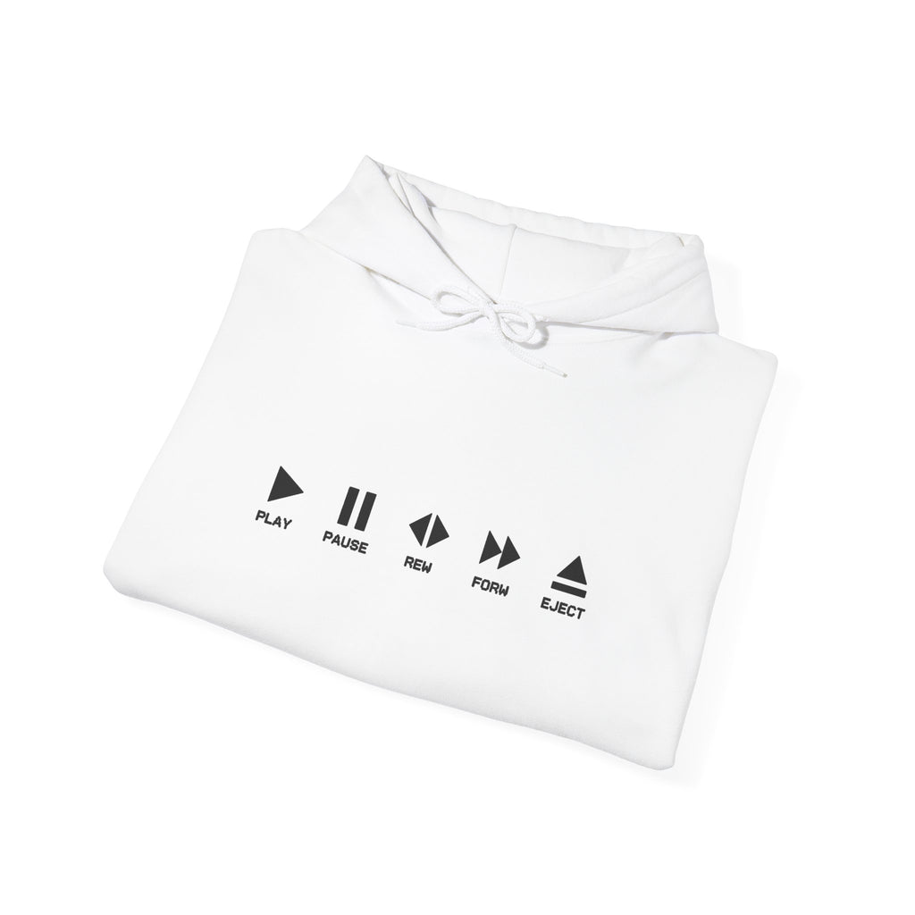 "100% ANALOG" Hoodie — Retro Play/Pause Media Controls Sweatshirt