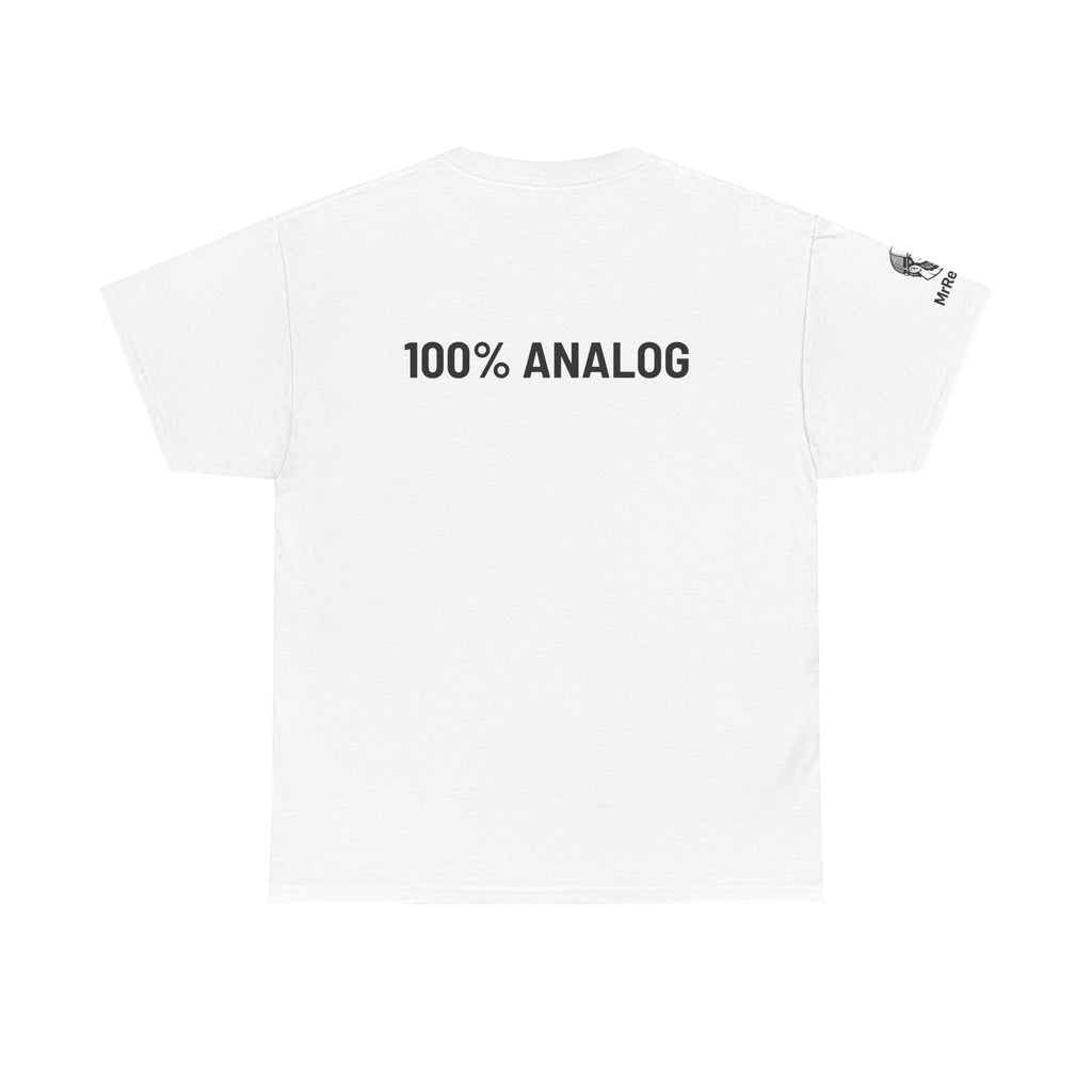 "100% ANALOG"  —  Graphic T‑Shirt with Play/Pause Icons