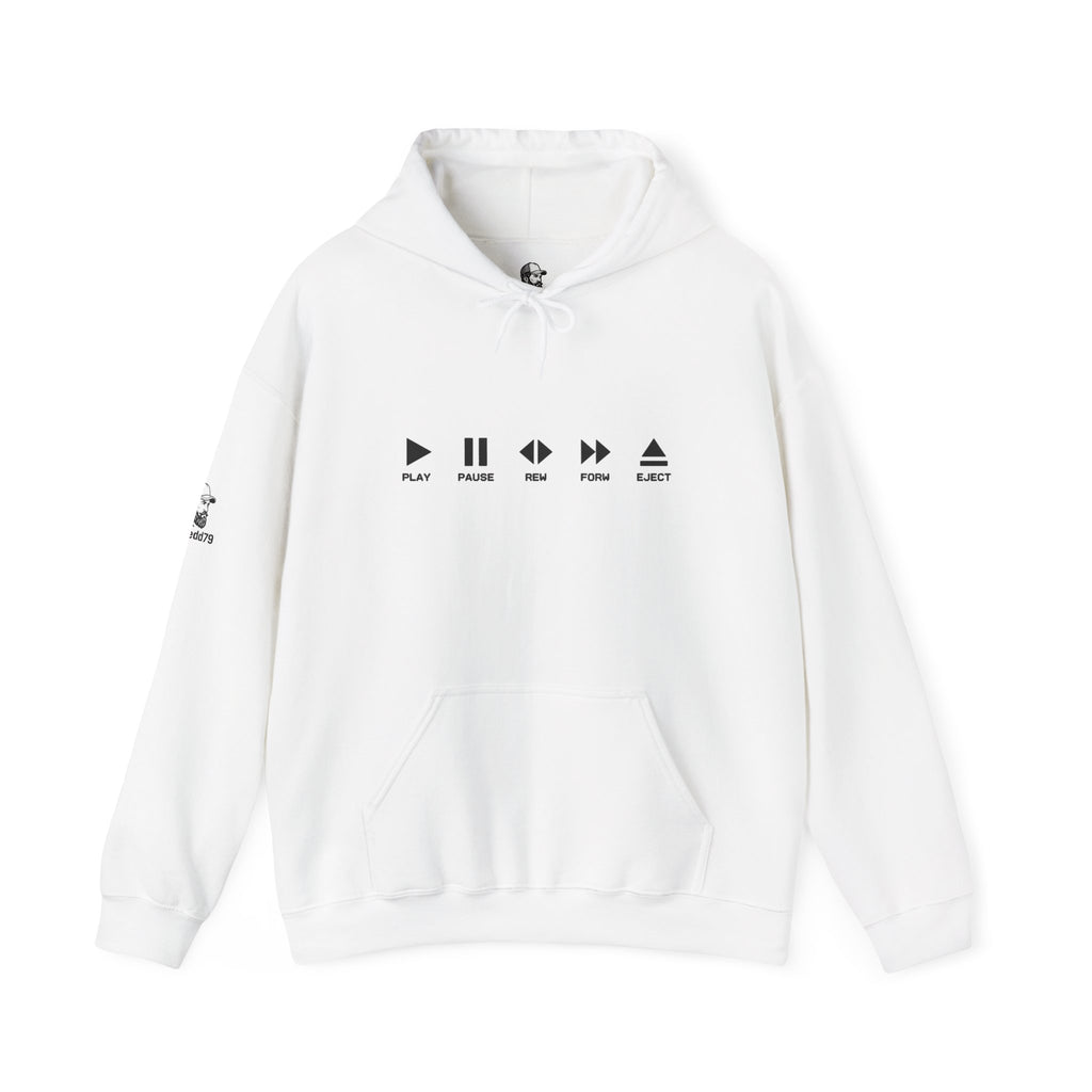 "100% ANALOG" Hoodie — Retro Play/Pause Media Controls Sweatshirt