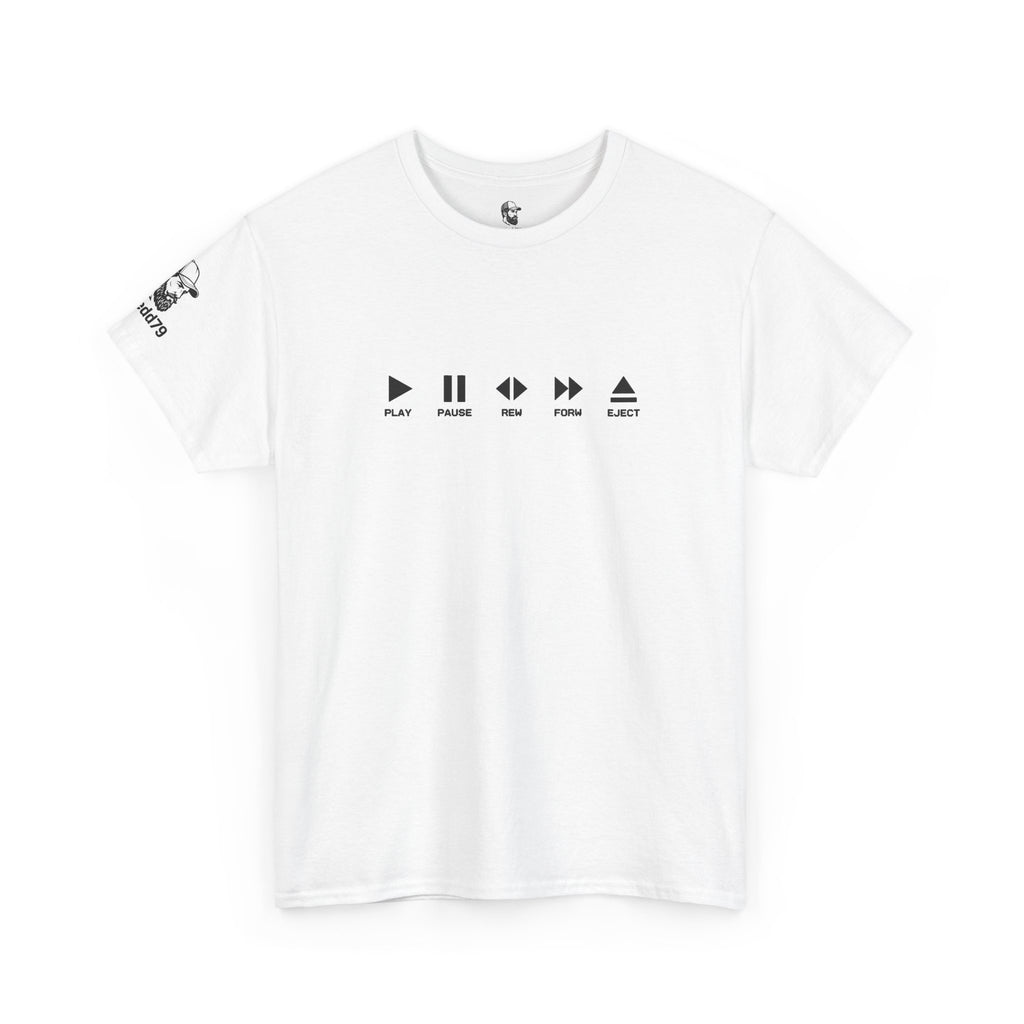 "100% ANALOG"  —  Graphic T‑Shirt with Play/Pause Icons