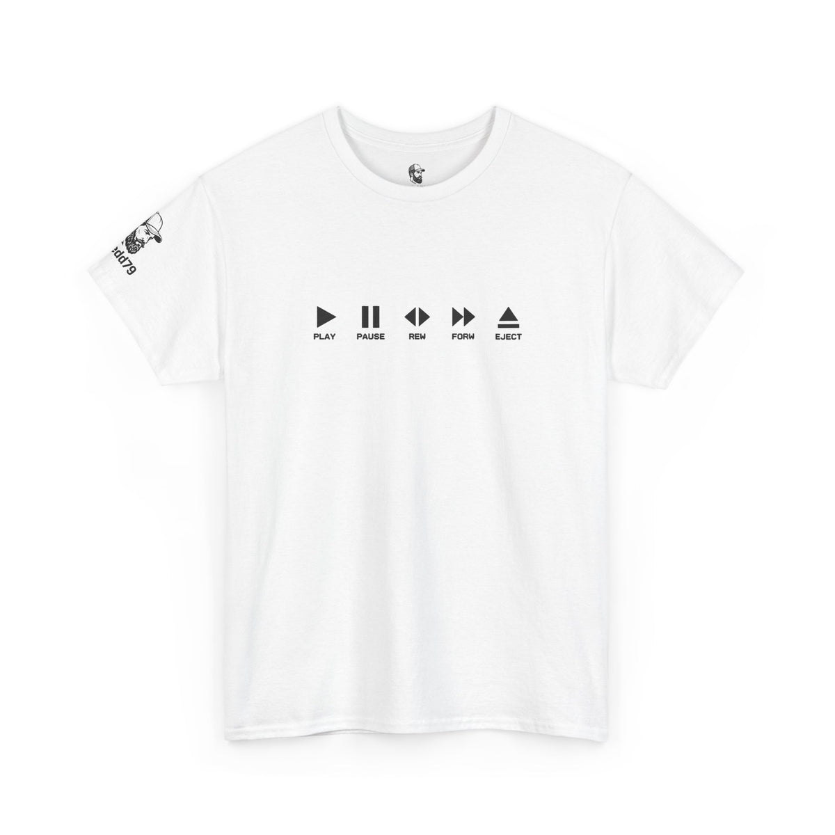 "100% ANALOG"  —  Graphic T‑Shirt with Play/Pause Icons