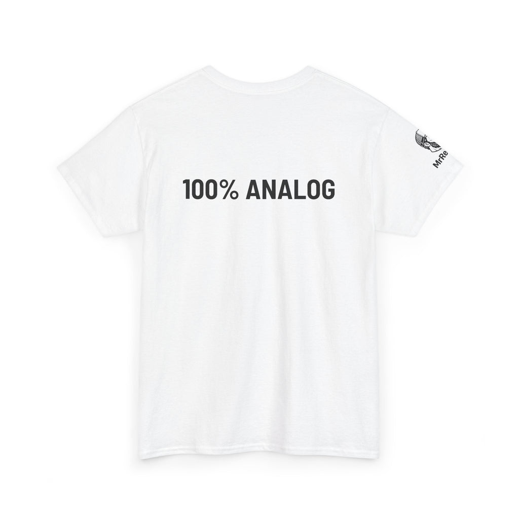 "100% ANALOG"  —  Graphic T‑Shirt with Play/Pause Icons