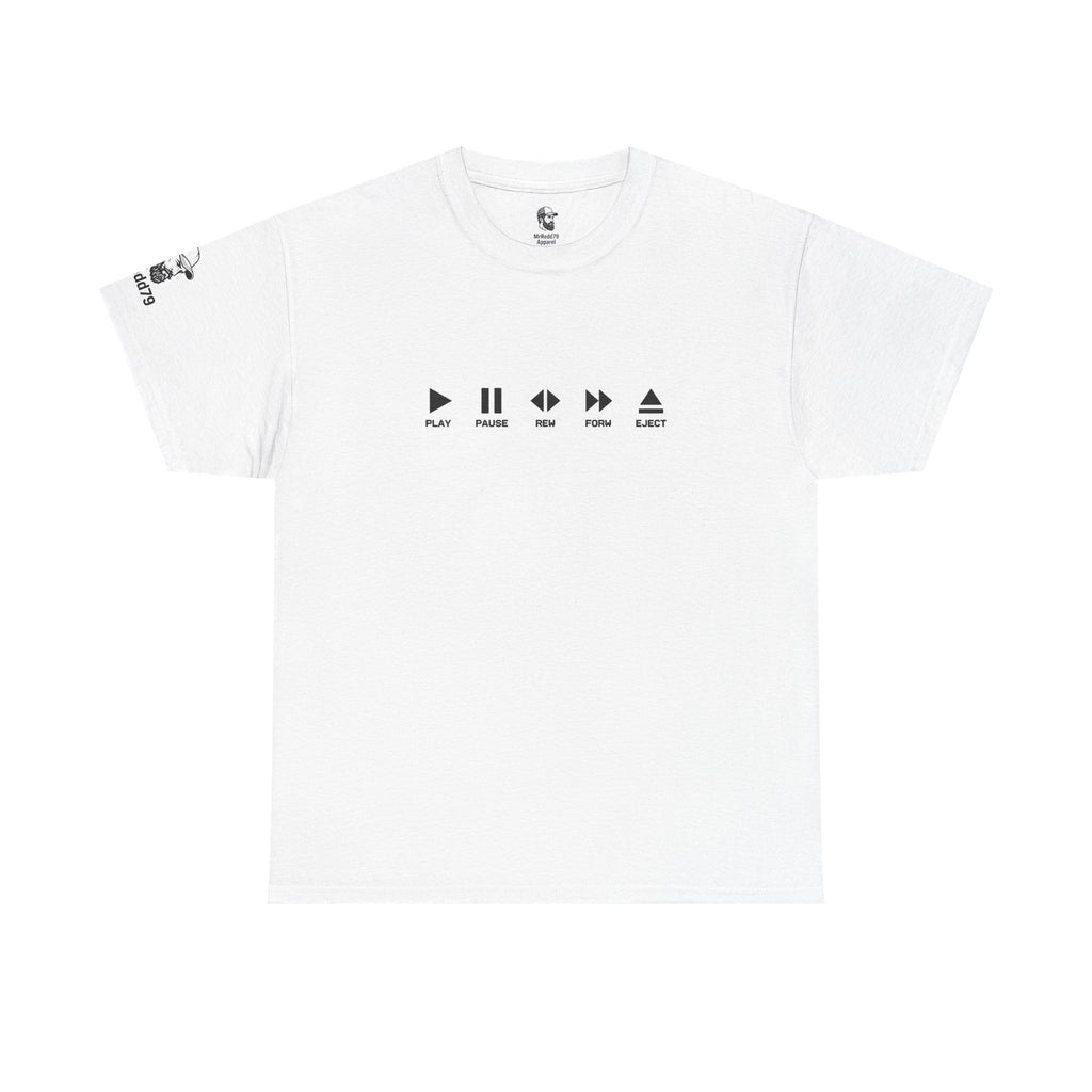 "100% ANALOG"  —  Graphic T‑Shirt with Play/Pause Icons
